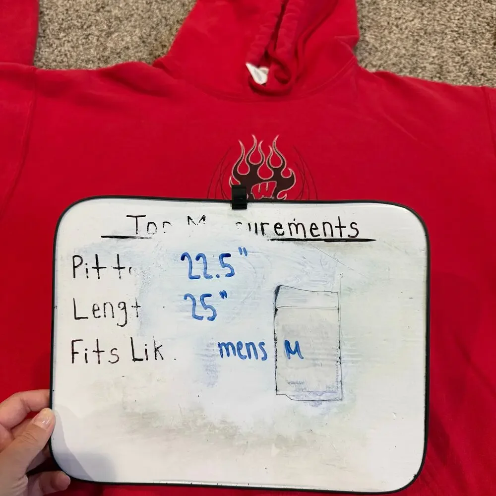 Vintage y2k Men's Red Flames UW Madison Wisconsin Badgers Hoodie Sweatshirt Sz M - Picture 5 of 5